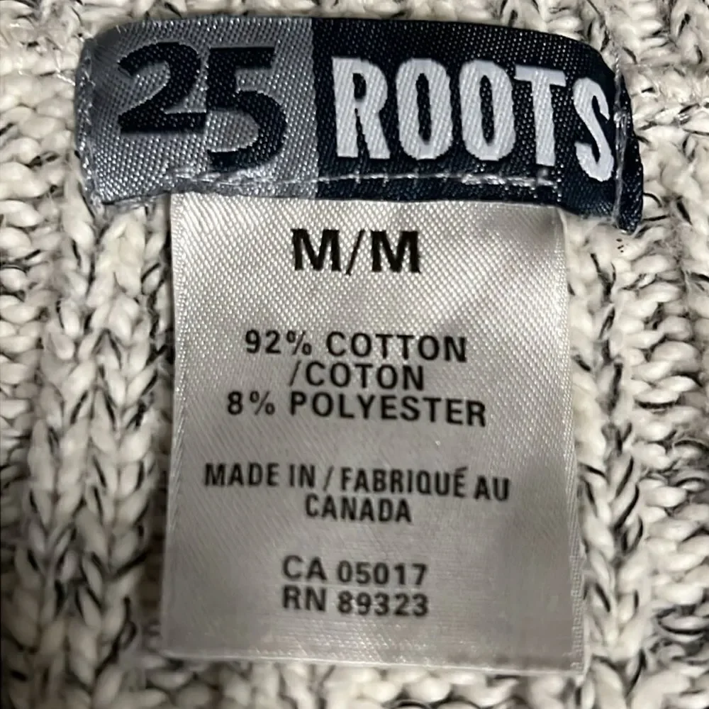 Roots Cream/Taupe Cotton V-Neck Long‎ Sleeve Sweater Size M - Picture 9 of 9